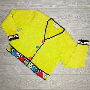 Jack b quick lime green / pink cardigan sweater shirt beaded xl damaged diy